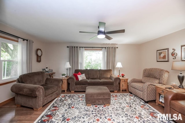 1701 Woodland Knolls Rd, Metamora, IL 61548 - living area featuring plenty of natural light, wood finished floors, and ceiling fan