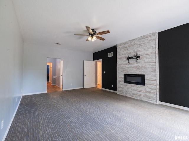797 State Route 29th Hwy, Sparland, IL 61565 - unfurnished living room with a ceiling fan and a fireplace
