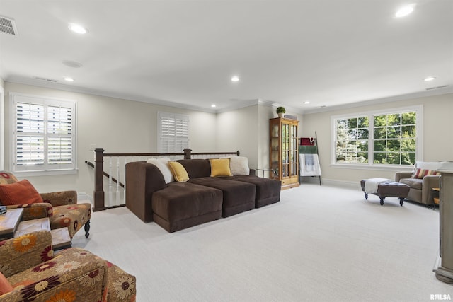 2815 W Windpointe Dr, Peoria, IL 61614 - living area with light colored carpet, recessed lighting, and crown molding