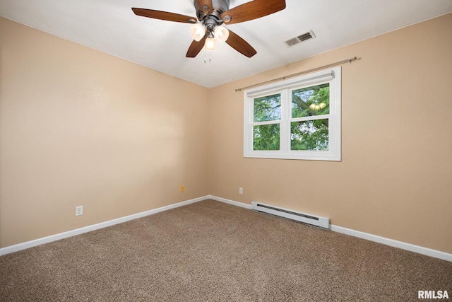 524 Crestview Dr, Metamora, IL 61548 - carpeted spare room featuring a baseboard radiator and ceiling fan