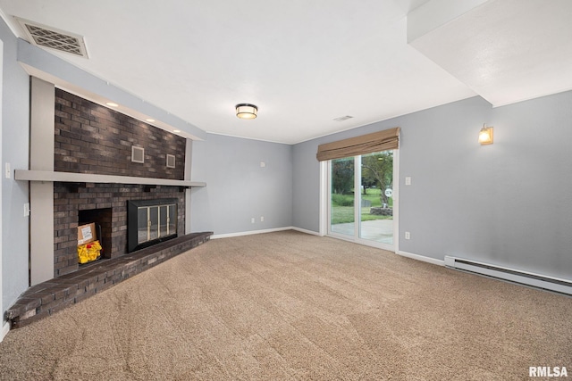 524 Crestview Dr, Metamora, IL 61548 - unfurnished living room featuring carpet floors, a fireplace, and baseboard heating