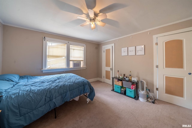 1922 W Rohmann Ave, West Peoria, IL 61604 - carpeted bedroom featuring crown molding, ceiling fan, and cooling unit