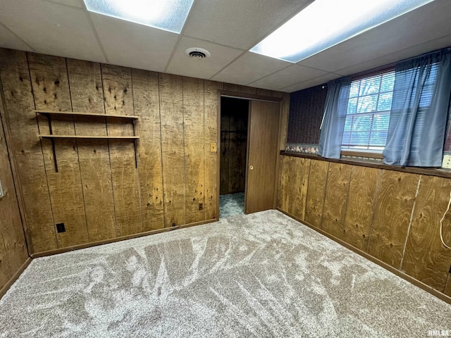 2001 W Jackson St Unit C, Macomb, IL 61455 - basement with wood walls, carpet, and a drop ceiling