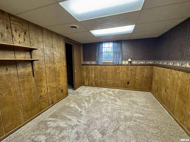 2001 W Jackson St Unit C, Macomb, IL 61455 - below grade area with wooden walls, a drop ceiling, and carpet flooring