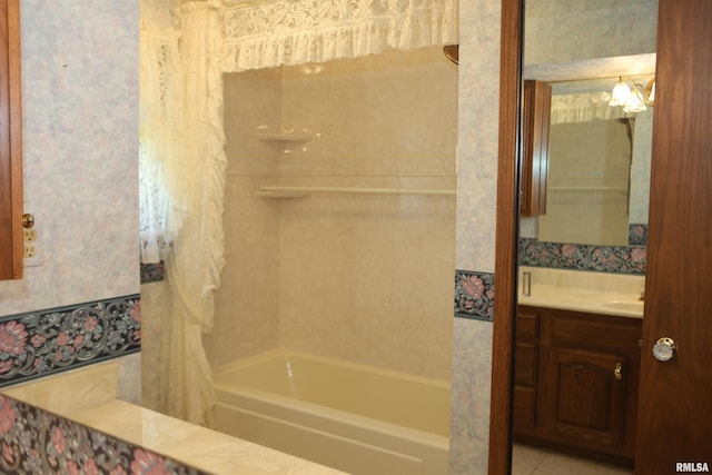 307 N Toepfer St, Tremont, IL 61568 - bathroom featuring shower / tub combo, vanity, and tile patterned flooring