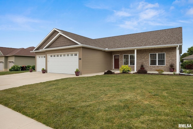 109 E Lee St, Tremont, IL 61568 - ranch-style house with a garage, driveway, a front lawn, and brick siding