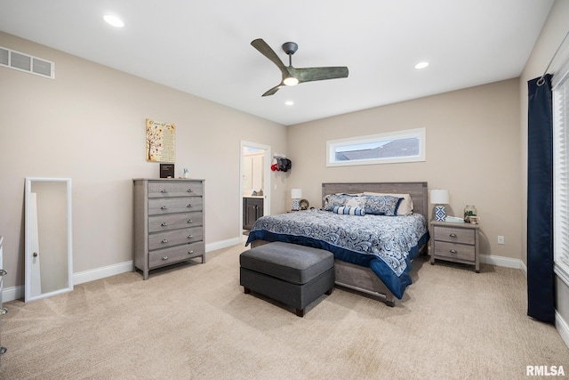 109 E Lee St, Tremont, IL 61568 - carpeted bedroom featuring a ceiling fan, connected bathroom, and recessed lighting