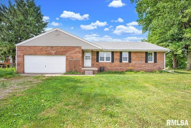 14100 Glasford-Canton Rd, Glasford, IL 61533 - ranch-style home with brick siding, a front lawn, a garage, and driveway