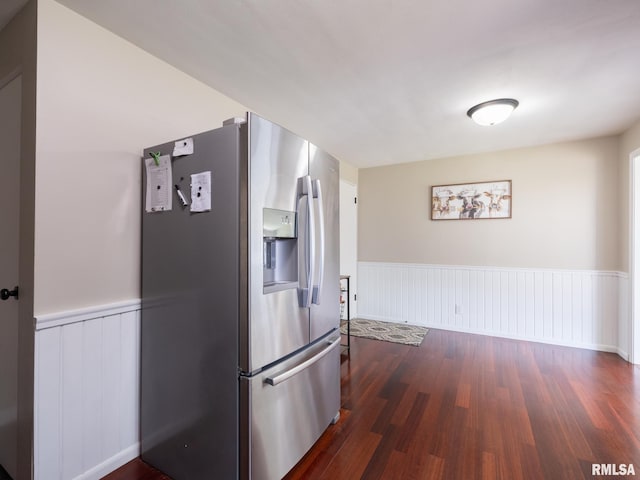 1100 Hampton Rd, Washington, IL 61571 - kitchen with stainless steel fridge, wood finished floors, and a wainscoted wall