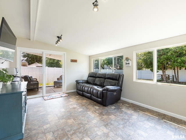 1100 Hampton Rd, Washington, IL 61571 - living room featuring stone finish floors and lofted ceiling