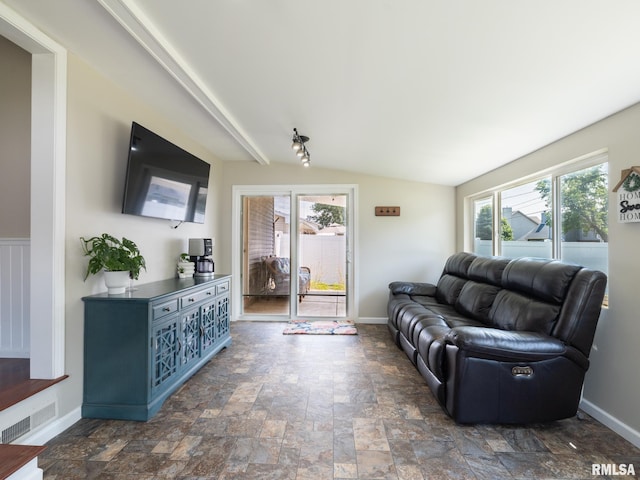 1100 Hampton Rd, Washington, IL 61571 - living area featuring dark stone finish flooring, healthy amount of natural light, and lofted ceiling