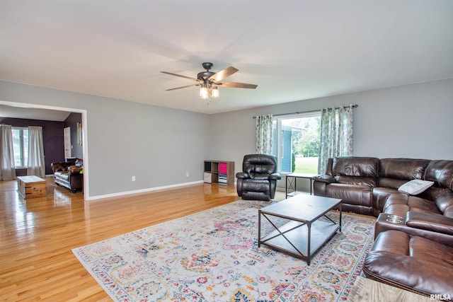 499 Goodsill Dr, East Galesburg, IL 61430 - living room featuring ceiling fan and light wood-style flooring