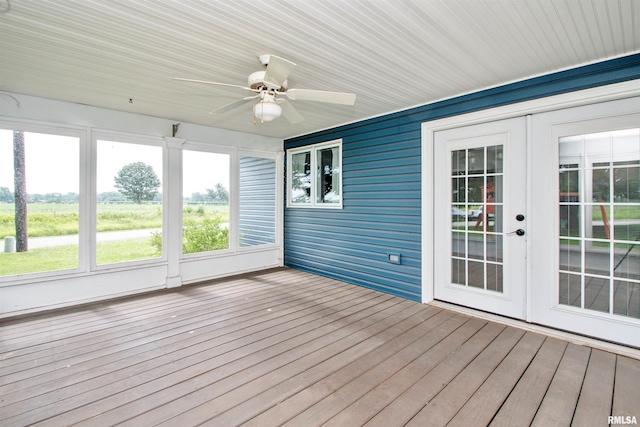 499 Goodsill Dr, East Galesburg, IL 61430 - unfurnished sunroom with french doors and a ceiling fan