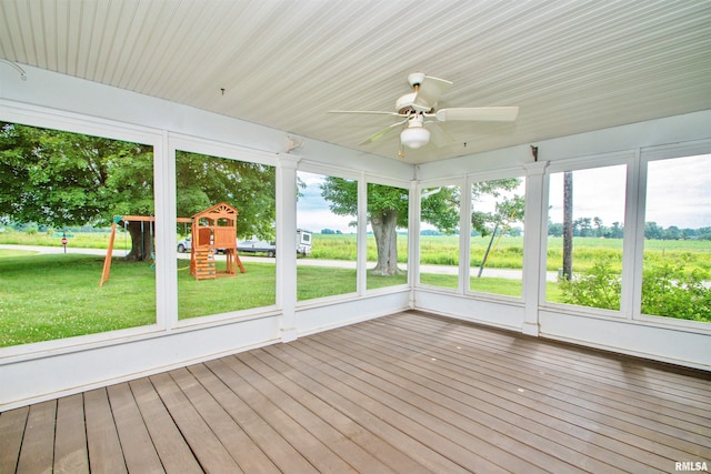 499 Goodsill Dr, East Galesburg, IL 61430 - unfurnished sunroom with a ceiling fan