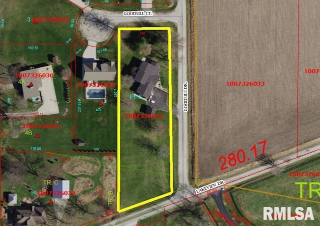 499 Goodsill Dr, East Galesburg, IL 61430 - aerial overview of property's location with property boundaries highlighted