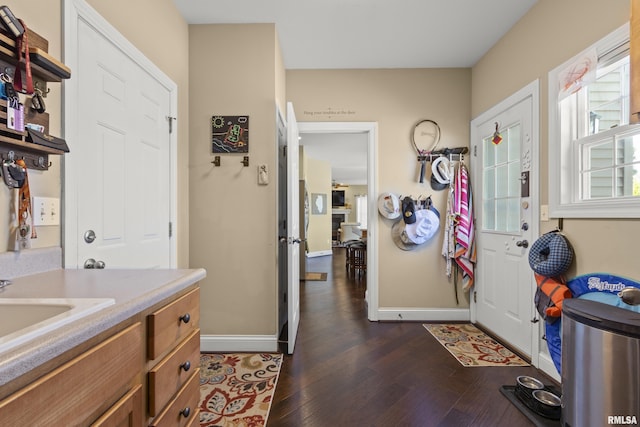 10615 N Collett Rd, Peoria, IL 61615 - foyer featuring dark wood-style flooring and baseboards