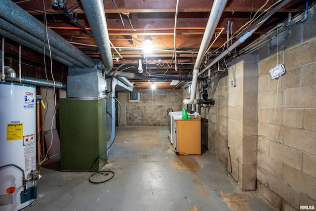 416 W Maple St, Chillicothe, IL 61523 - unfinished below grade area with water heater, heating unit, and washer / clothes dryer