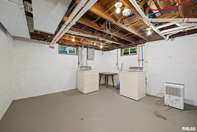 117 Hazel Ct, Creve Coeur, IL 61610 - basement featuring electric panel, washing machine and clothes dryer, and plenty of natural light