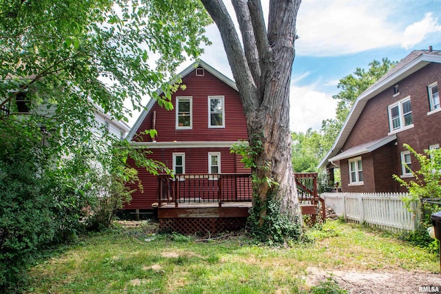 2211 N Bigelow St, Peoria, IL 61604 - rear view of house featuring a wooden deck and a gambrel roof