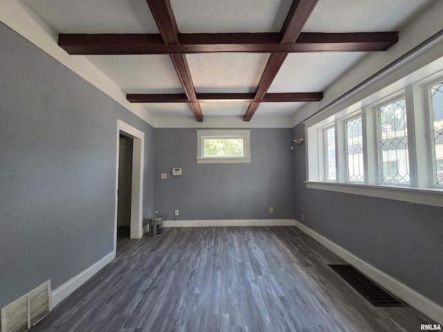 1310 N Sheridan Rd, Peoria, IL 61606 - unfurnished room with beamed ceiling, dark wood-type flooring, and coffered ceiling
