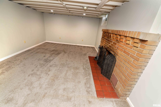 300 E Embert Pl, Peoria, IL 61603 - unfurnished living room featuring carpet flooring and a fireplace