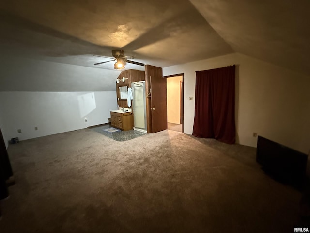 628 E Macarthur Ave, Lewistown, IL 61542 - additional living space featuring lofted ceiling, ceiling fan, and carpet flooring