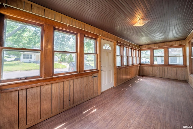 339 Herman St, Pekin, IL 61554 - unfurnished sunroom featuring wooden walls, wood finished floors, and wooden ceiling