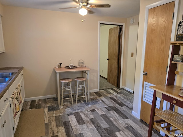 403 Koch St, Pekin, IL 61554 - kitchen featuring a ceiling fan and dark wood-style floors