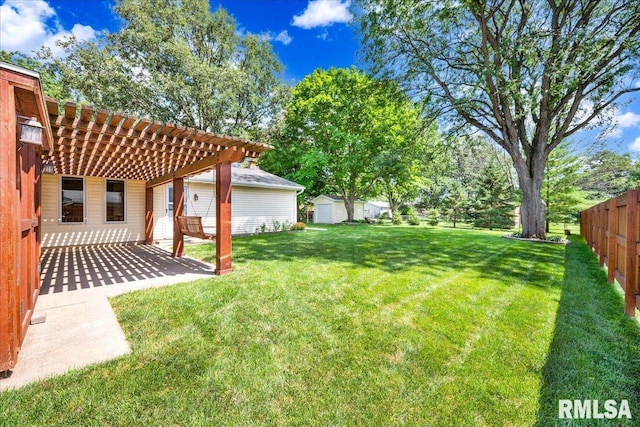 303 W 3rd Ave, Deer Creek, IL 61733 - view of yard featuring a pergola, a patio area, and a storage unit