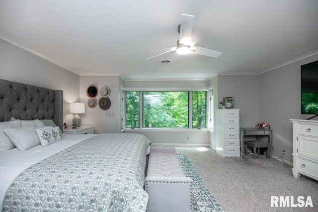 408 W Ravinwoods Rd, Peoria, IL 61615 - bedroom with ornamental molding, carpet floors, and ceiling fan