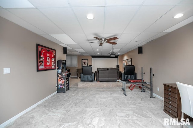 408 W Ravinwoods Rd, Peoria, IL 61615 - sitting room with ceiling fan, a drop ceiling, and recessed lighting