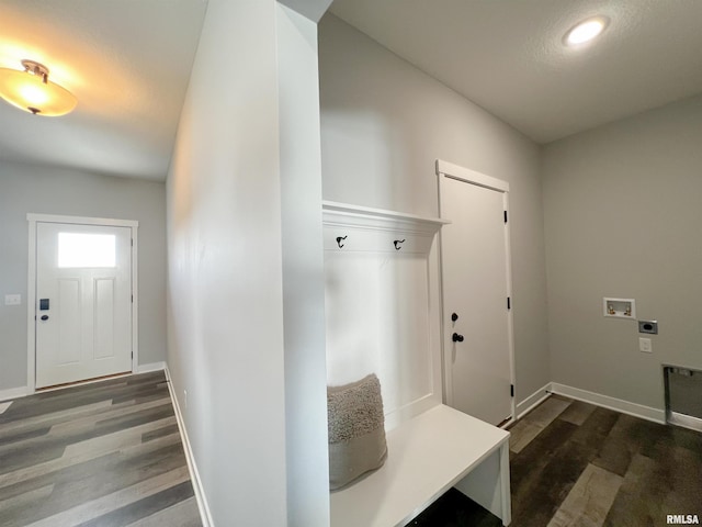 mudroom with dark hardwood / wood-style flooring