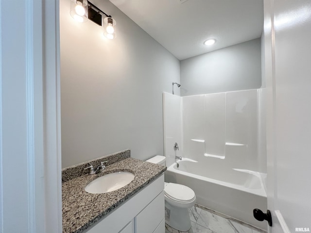 full bathroom featuring vanity, toilet, and bathtub / shower combination