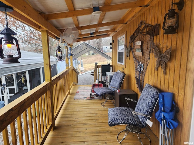 view of snow covered deck