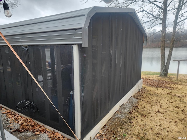 view of outdoor structure with a water view