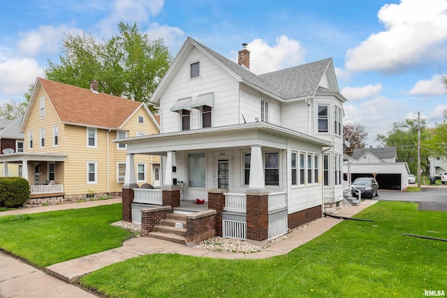 view of front of house featuring a porch and a front yard