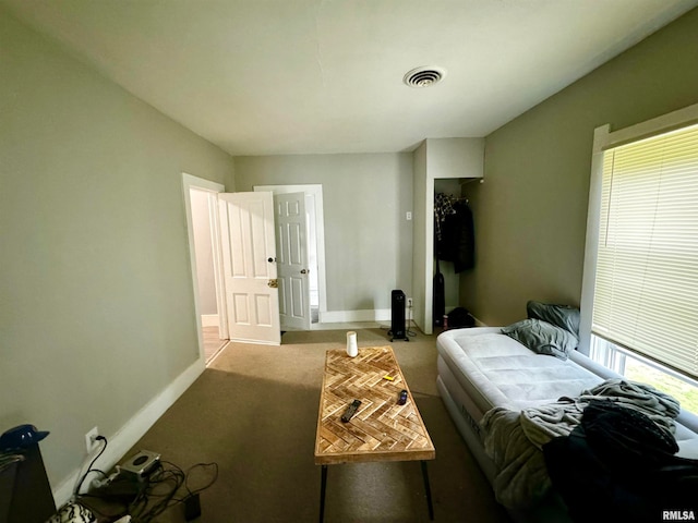 bedroom with multiple windows and carpet floors