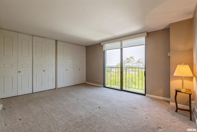 carpeted spare room featuring a wall of windows