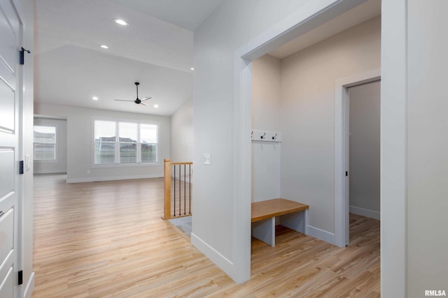 hall with light hardwood / wood-style floors