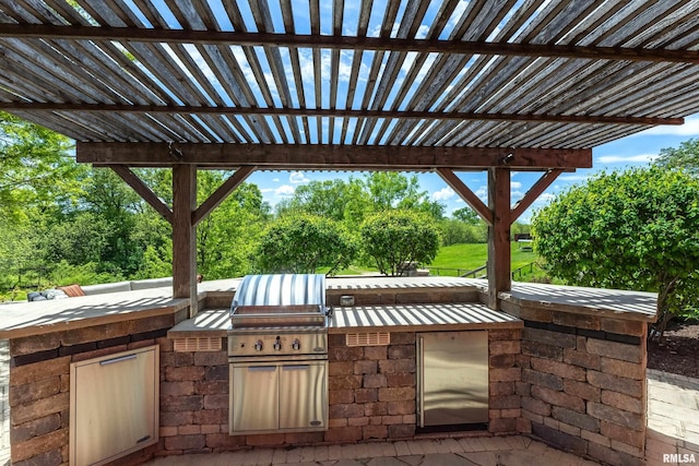 view of patio / terrace with area for grilling, a pergola, and grilling area