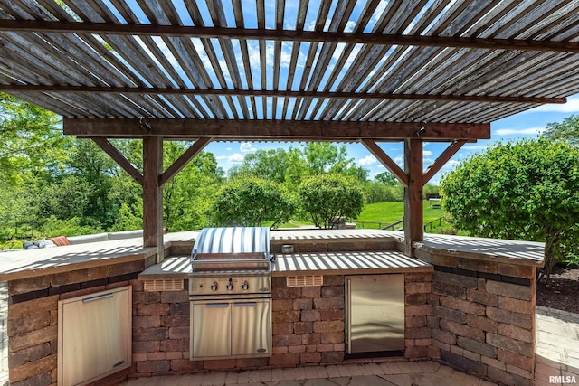 view of patio with an outdoor kitchen