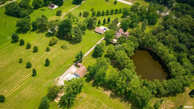 drone / aerial view with a rural view and a water view