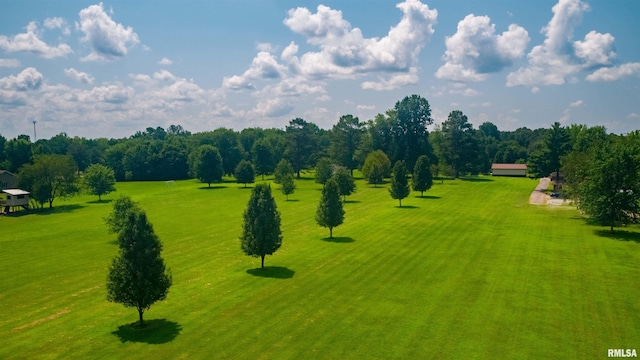 view of property's community with a rural view and a lawn