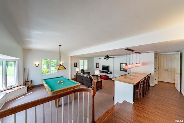 rec room with wood-type flooring and pool table