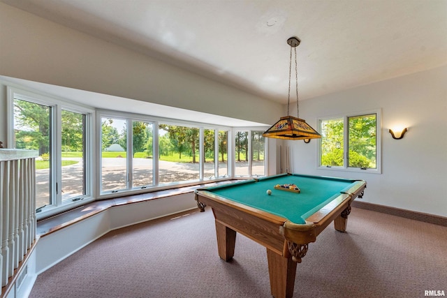 playroom featuring carpet floors and billiards