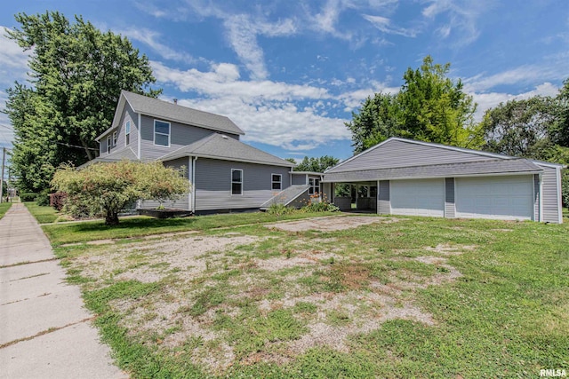 view of property exterior with a yard and a garage