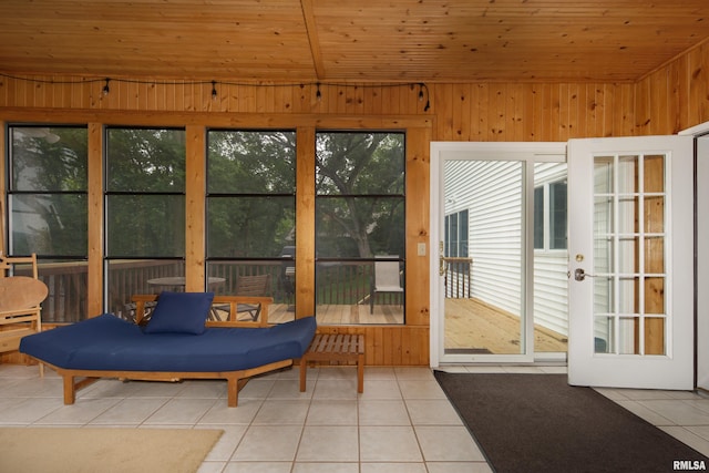 sunroom featuring wood ceiling