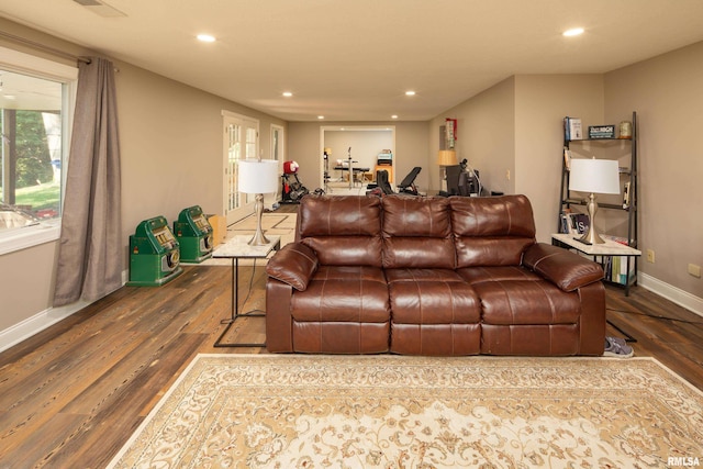 living room featuring dark hardwood / wood-style flooring