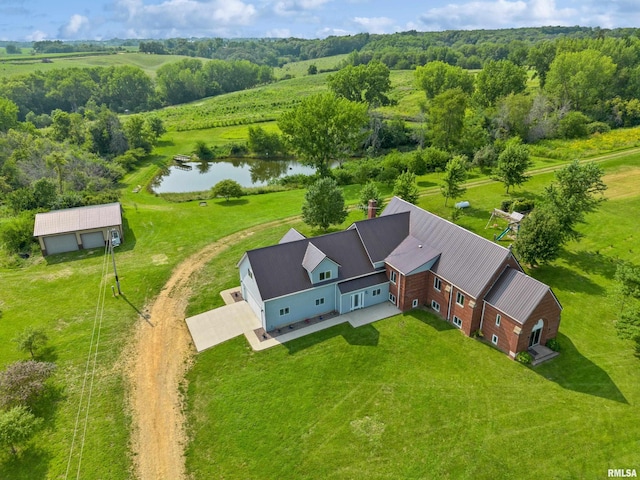 aerial view featuring a water view