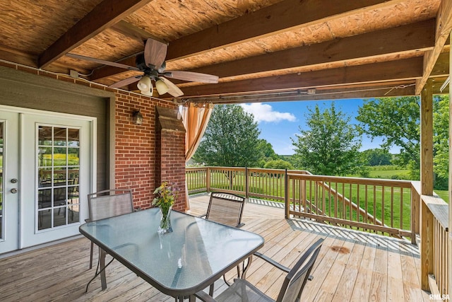 wooden terrace with ceiling fan